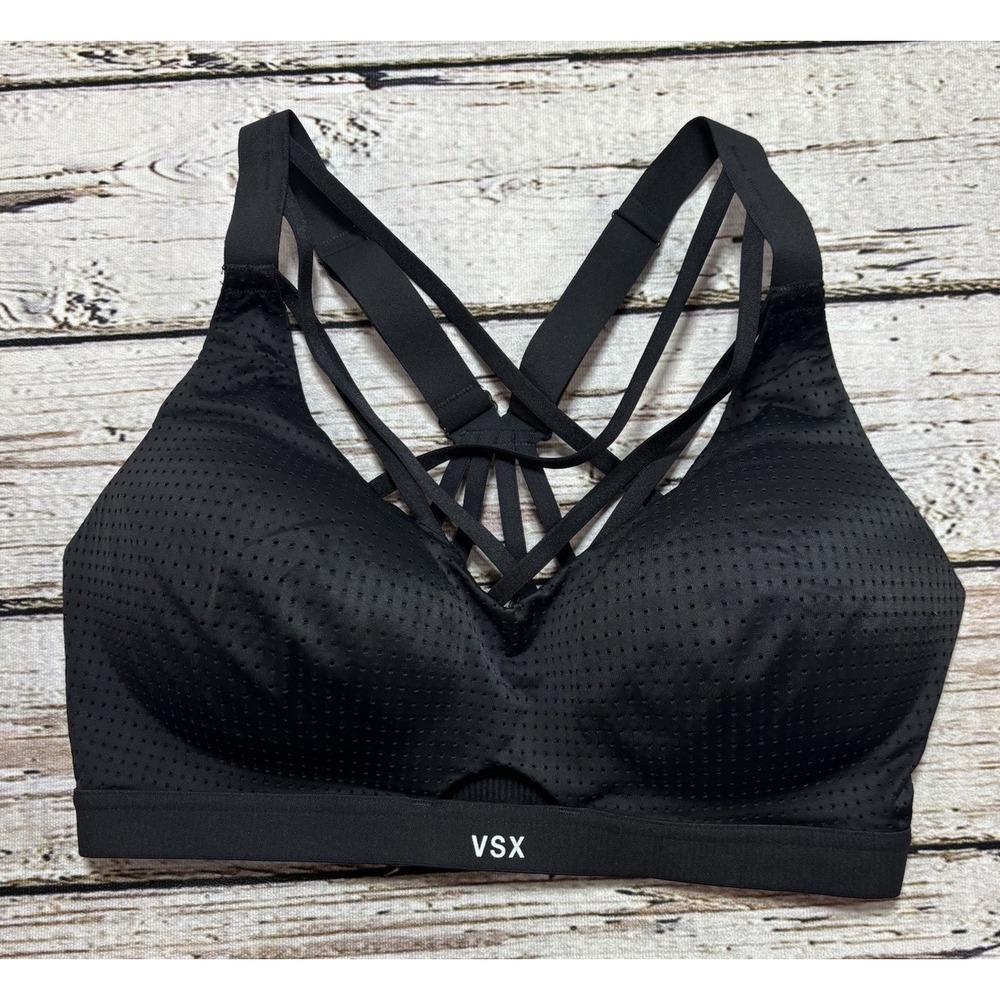 VSX Victorias Secret Black Mesh Overlay Sports Bra Womens 34D